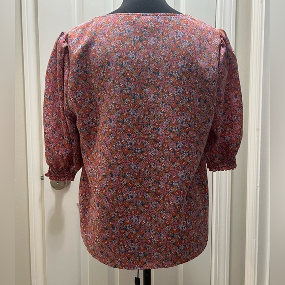 Sanctuary Feminine Floral Pink Puff Sleeve Button Down Blouse - Picture 3 of 5